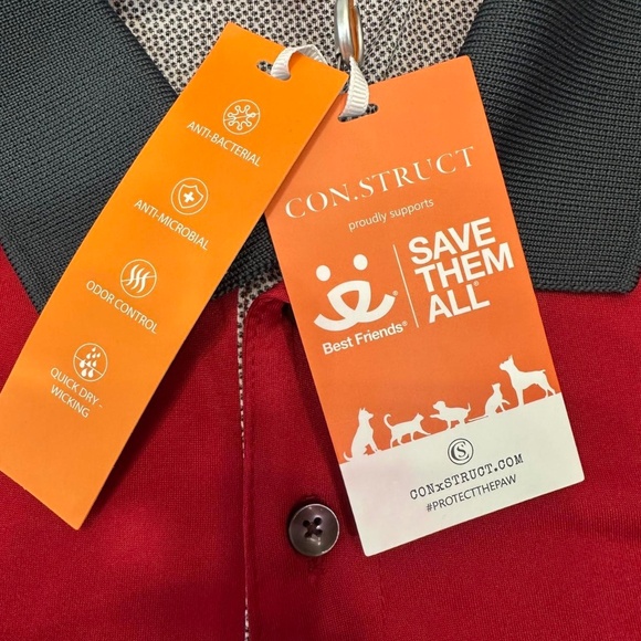 NWT Con.struct Polo Shirt Mens M Red Save Them All Animal Shelter Odor Control - Picture 4 of 6